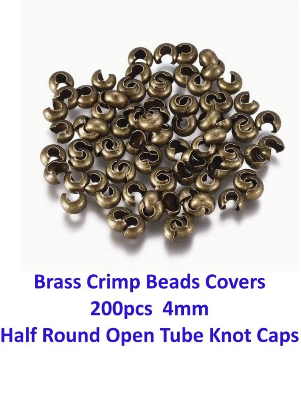 200pcs Brass Crimp Beads Covers, 4mm, Half Round Open Tube Knot Caps